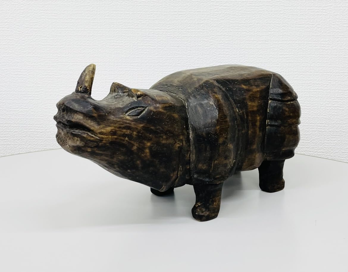 Amazon.co.jp: フォークアート30㎝アフリカ民族木彫犀サイオブジェ置物